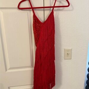 Elegant Red Fringe Mini Dress